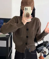 【日本倉庫即納】 ショート丈ニットカーディガンポケット付き