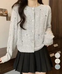 【日本倉庫即納】 パール付き ニットカーディガン大人可愛い