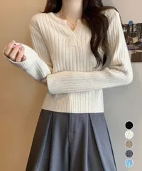 【日本倉庫即納】 リブニット トップス きれいめ 長袖