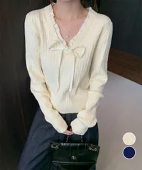 【日本倉庫即納】 ニットトップスレディース リボン フリル