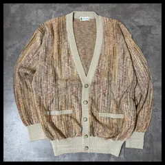 シアー感 麻混 Vネック ニットカーディガン 透かし 総柄 ベージュ M相当 古着
