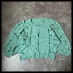 シアー 透かし編み フリルニット カーディガン パフスリーブ ミント レディース M 古着