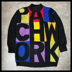 総柄 ニット セーター ウール100% 幾何学 マルチカラー メンズ M 古着