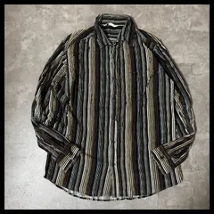 マルチストライプ シャツ 長袖 レトロ配色 ブラウン ブラック メンズ M 古着  もしくは雰囲気寄せ👇