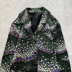 昭和レトロ 黒地パープル×ホワイト小花柄 長袖ロングワンピース フリーサイズ