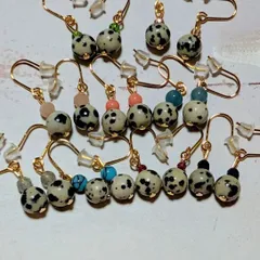 dp♡ダルメシアンジャスパー♡6mm♡ピアス♡K16GP♡天然石♡ガーネット　ラブラドライト　ターコイズ　ラピスラズリ　コーラル　サンストーン　パワーストーン♡天然石アクセサリー♡パワーストーンピアス♡アクセサリー♡　sourireダルメシアン