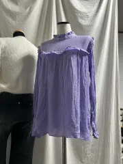 パープル シャーリング ブラウス 長袖