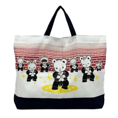familiar(ファミリア) トートバッグ美品  - 白×ネイビー×マルチ クマ/うさぎ コットン