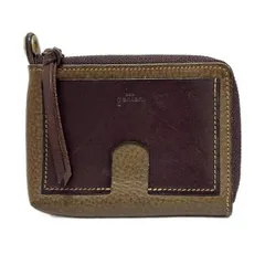 genten(ゲンテン) コインケース - ダークブラウン×ブラウン L字ファスナー/パスケース付き レザー