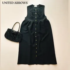 UNITED ARROWS ユナイテッドアローズ 2023SS　大人気完売品　P フリル ノースリーブ ワンピース ロング 14Gミラノリブ編地 ブラック 黒 ミニフリル　立体ニット　ジレ　ペプラム　2WAY フリー　定価3.8万　手洗い可 セレモニー 美品