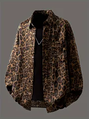 メンズ ヒョウ柄 シャツ レオパード オーバーサイズ ルーズフィット カジュアルシャツ ユニセックス ストリート 春 ヴィンテージ ラペル 薄手 軽量 ゆったり スリム効果 カップル 韓国ファッション