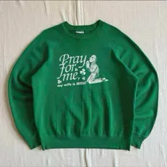 90s　vintage　ヴィンテージ古着　Lee　IRISH　メッセージロゴ　ビッグプリント　祈る人　人物グラフィック　ラグランスリーブ　短丈スウェット　トレーナー　M相当　緑　Y2K　グランジ　message logo print sweat shirt