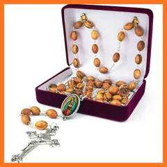 【新品】 TREE OF LIFE REV. 22:14 イスラエル産木製カトリックロザリオネックレス、オリーブウッドロザリオビーズ、アイコンポートレート&十字架クロスペンダント、堅信と聖体拝領ロザリオ 男女兼用, 22.5 inches, ウッド, 宝石 1