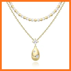 【新品】 [FANCIME] ネックレス レディース [リトルキャンディ] 金の豆 1粒 二重 ネックレス ジルコニア 貝パール シルバー S925 シンプル つやつや 首飾り 男女兼用 誕生日 プレゼント ギフト ご褒美 ラッピング付き 0