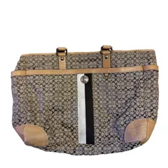 B086 COACH（コーチ） トートバッグ ヘリテージ ストライプ トートバッグ シグネチャー柄 ベージュ 高級