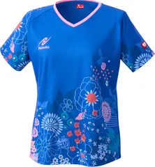 ニッタク Nittaku 卓球 ハナシャツ ウェア トップス 半袖 ユニフォーム レディース ウィメンズ 女性 吸汗 速乾 伸縮 ドライ JTTAA公認 公式 試合 大会 花柄 部活動 クラブ  NW2226 01 ルリアオ