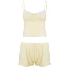 新品/*即発送* ライトイエロー 黄色 パジャマ ルームウェア セットアップ パジャマ セット