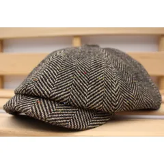 キャスケット帽子 チェック柄 ウール混 キャップ 帽子 ハンチング帽子 メンズ レディース 56㎝～59㎝ BK KC126-1