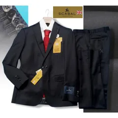 新品20.6万円 大手百貨店扱い 春秋 日本製『Scabal スキャバル 英国製生地』Super120Sウール 綾織り ソリッド無地 スーツYA5黒(A)1703691