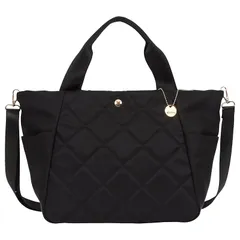 【新着商品】[Clan] ナイロンバッグ レディース トートバッグ A4 2way 大容量 軽量 PC収納 ショルダーバッグ 斜めがけ ファスナー付き 撥水 (ブラック)