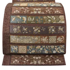 【美品】 袋帯 秀品 花鳥 唐草 金糸 箔 茶紫 六通 正絹 【中古】