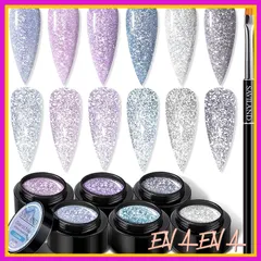 Saviland フラッシュネイル 6色カラージェルセット ネイルブラシ付き キラキララジェル ラメ入り ジェルネイルポリッシュセット シルバー 紫 ブルー 1