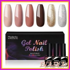 Madenia Gel Nail Polish Set, 6 Colors: Brown, Soak-Off, UV/LED Compatible, Quick-Drying, for Self-Nail Art, DIY, Salon & Home Manicures, 8.5ml, for Women