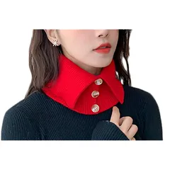 [ルビタス] ネック ウォーマー スカーフ 襟 付け マフラー タートル ガード ニット 防寒 (赤)