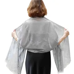 [RIIQIICHY] ストールレースショール結婚式ストールレディーマフラー 大判パーティー グレー3