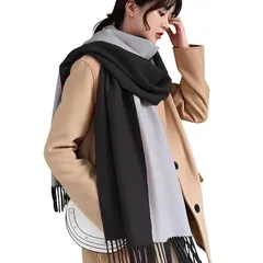 [Trnvco] マフラー レディース 厚手 カシミヤタッチ 秋冬定番 ストール 大判 リバーシブル ショール 両面使える スカーフ 襟巻き 無地 フリンジ付き 防寒 暖かい ふわふわ おしゃれ クリスマスプレゼント 男女兼用（ブラック）