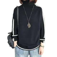【人気商品】ブラック ゆったり 柔らかい 着痩せ 長袖 通勤 無地 シンプル 大人 お出掛け カジュアル おしゃれ トップス 暖かい 春秋冬 タートルネック リブ ハイネック ニット セーター レディース [xppe]