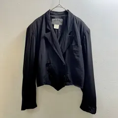 USA製 80s レーヨン テーラードジャケット ショート丈 変形 アメリカ 黒 レア Vintage