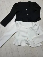 ツイード ぺプラム ジャケット ブラック/ホワイト