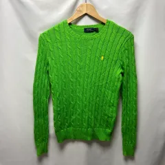 正規品/ウィメンズS ポロ ラルフローレン ライトグリーン ケーブル編み ニット