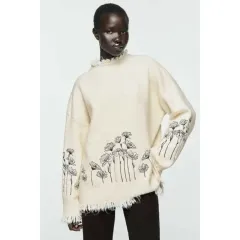 ZARA zara フラワー 刺繍 アイボリー ニット