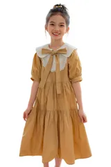 在庫処分 フォーマル 卒業式 入学式 シャツワンピース 襟付き 夏 女の子 学院風 ワンピース 白襟 丸襟 [Measuttie] 半袖 フレア リボン付き 130-165cm