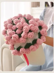 【新品未使用】ローズブランケット 花束風 毛毯 ハンドメイド風 ピンク 誕生日 お祝い ギフト 22輪 60cm