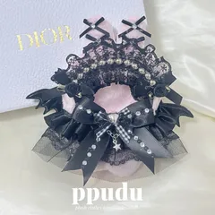 ໒꒱·̩͙⋆【約11cmまで】 ぬい服 うさ耳 ウサ耳 ちびぐるみ 着ぐるみ チャーム付　ブラック　ピンク　ゴスロリ