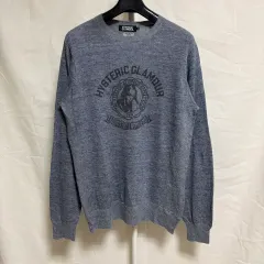 ヒステリックグラマー リネン グラフィック ニット スウェットシャツ / ブルーグレー M
