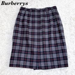 美品 Burberry ノバチェックひざ丈スカート ネイビー イングランド製