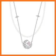 【新品】 [FANCIME] ネックレス レディース [月の心] 三日月 モチーフ ジルコニア ビーズネックレス 2連 貝パール キラキラ シルバー S925 純銀製 ジュエリー クリスマス ホワイトデー 記念日 誕生日 プレゼント ギフトラッピング付き 0