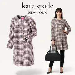【大人可愛い・極美品】KATE SPADE ケイトスペード ロングコート ツイード フラワーボタン ピンク ブラウン ホワイト S 美品 アウター
