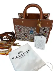 コーチ × DISNEY ローグ 25 シグネチャー ウィズ ミッキーマウス アンド フレンズ エンブロイダリー レザー キャンバス 2WAY ショルダーバッグ ブラウン 8553 COACH