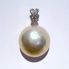 K18WG 天然 マベパール ダイヤ ネックレス ペンダントトップ MP19.7mm D0.12ct 6.6g 本真珠 ホワイト レディース アクセサリー 美品 aua66095080115