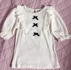 アンクルージュ 3連リボン フリル 半袖 ニット