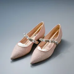 【完売品・未使用】DIANA ダイアナ ポインテッドトゥ フラットシューズ グリッター ビジュー ピンク ストラップ 21.5