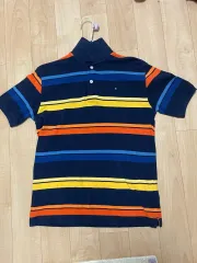 トミーヒルフィガー ストライプ 半袖 カラーTシャツ ネイビー