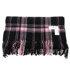 クレージュ courreges カシミヤ100％ チェック フリンジ マフラー ブラック ピンク 00003927