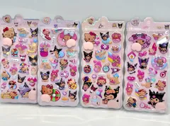 ハローキティ お尻3Dシール 4枚セット・Hello Kitty ボンボンシール シナモロール クロミ ドロップシール ぷくぷくシール ステッカーデコ 装飾用 スマホケース飾り ご褒美シール おしりぷにぷにシール ごほうびシール 立体 可愛いシール 手帳シール