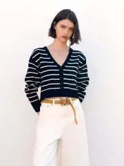 ザラ ストライプ ニットカーディガン